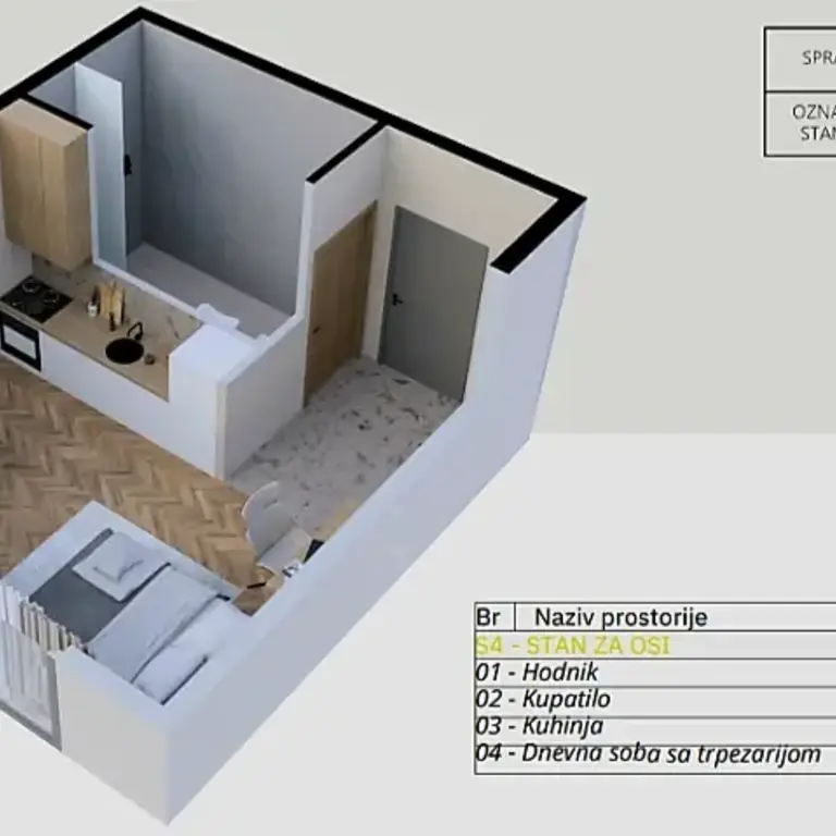 Skica garsonjere od  28m2