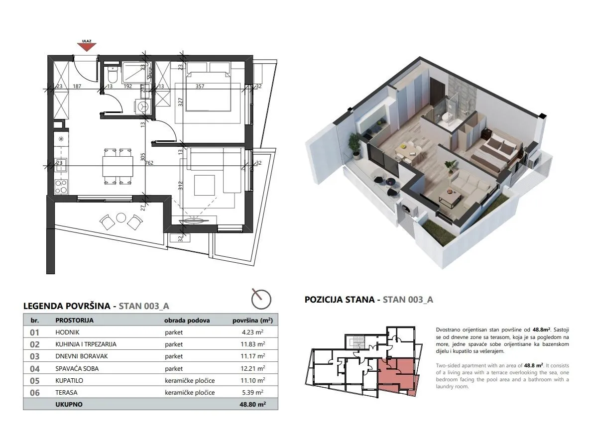 Skica stana povrsine 48,80m2