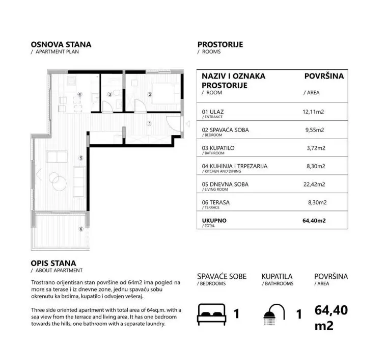 Skica stanova od 64,4m2